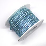 Ленты, шнуры Цепь стразовая стекло/металл голубой/голубой