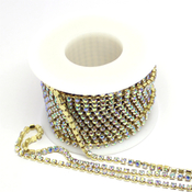 Ленты, шнуры Цепь стразовая стекло/металл кристалл АВ/золото